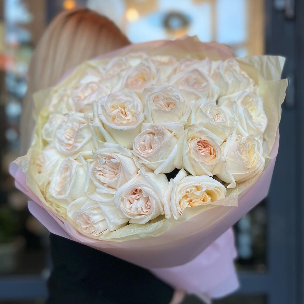 Моно букет из 25 ароматных, пионовидных роз